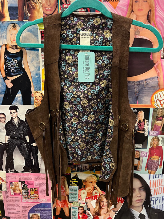 Vintage Brown Suede Fringe Vest Size 4