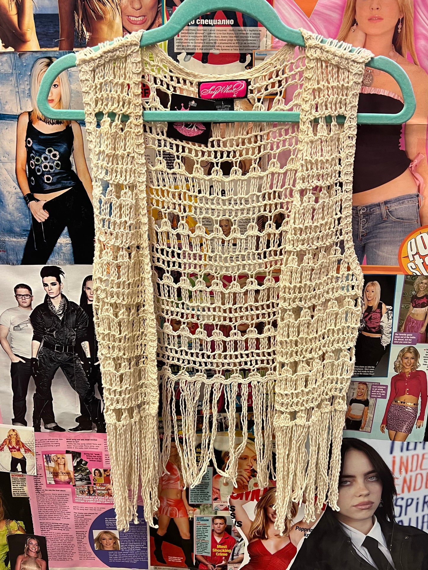 Vintage Y2K Crochet Fringe Vest Top Size Large