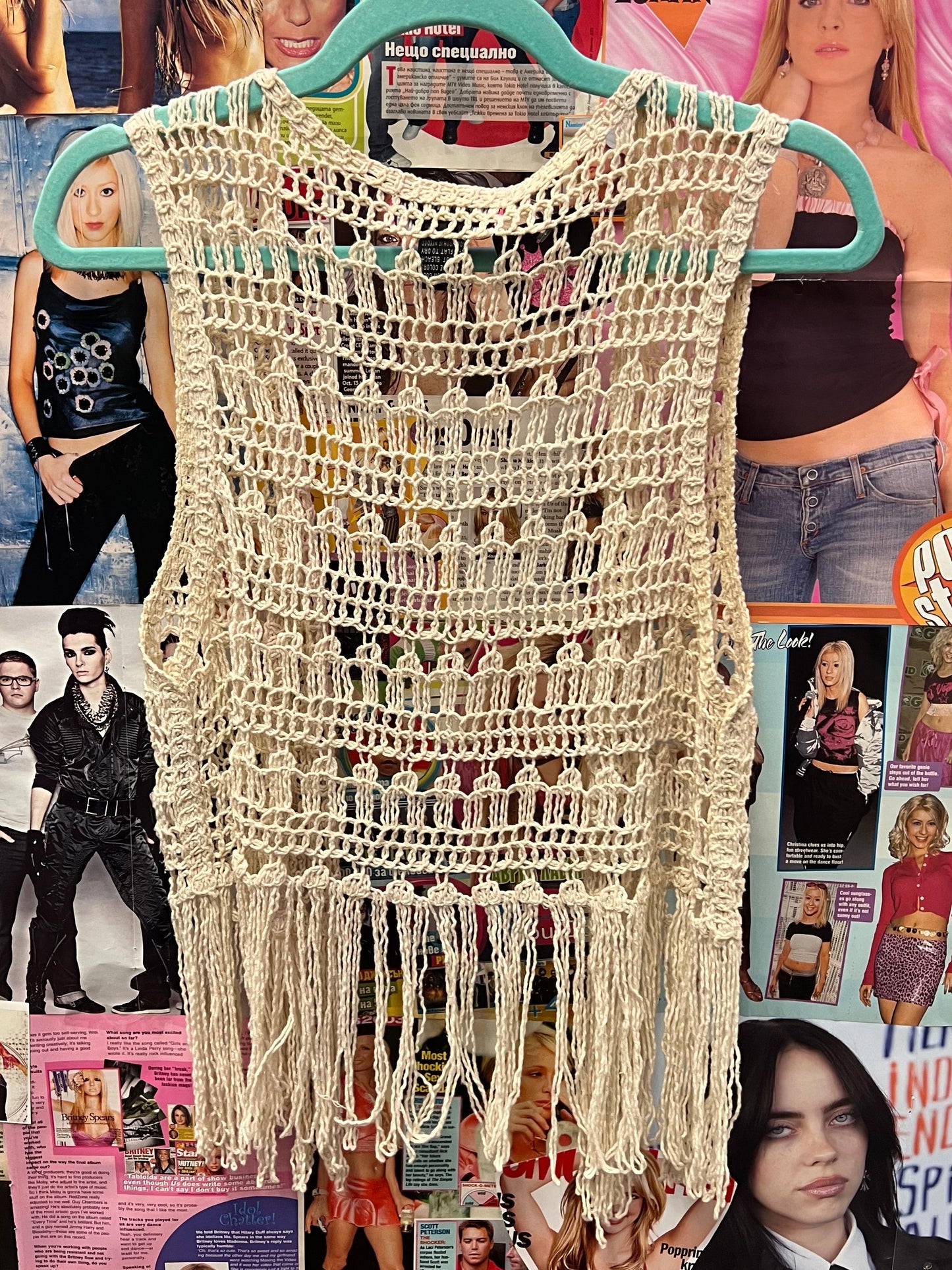 Vintage Y2K Crochet Fringe Vest Top Size Large