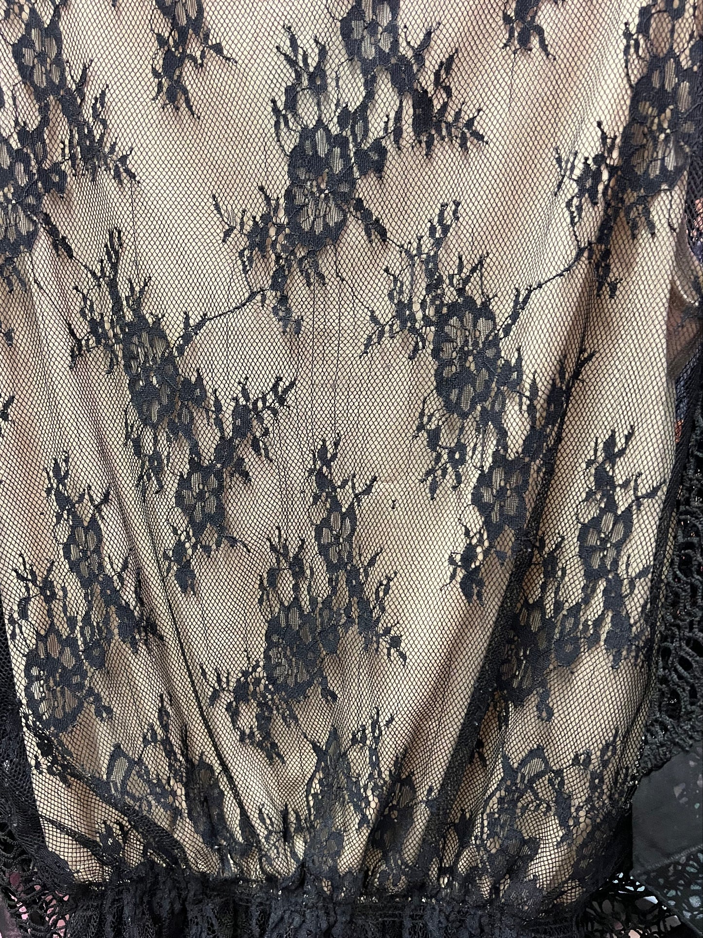 Vintage Y2K Black Lace Sheer Batwing Top Size Small