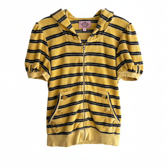 Vintage Y2K Juicy Couture Lurex Stripe Short Sleeve Hoodie Size L