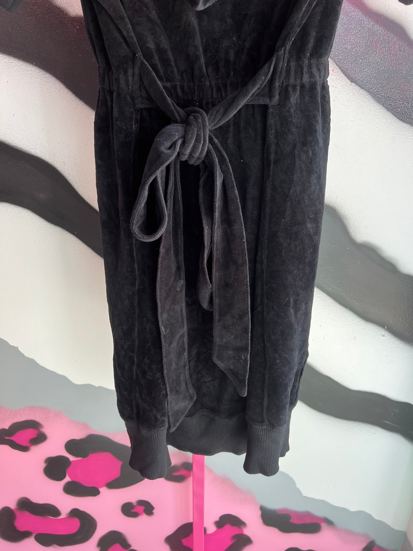Vintage Y2K Juicy Couture Black Velour Hoodie Dress Size S