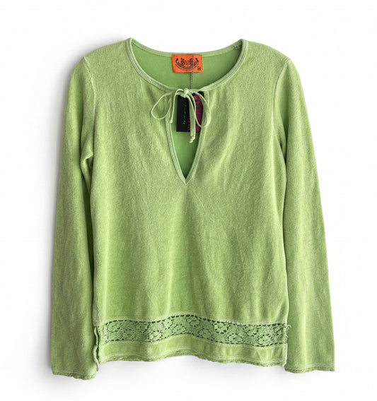 Vintage Y2K Juicy Couture Lime Lace Trim Long Sleeve Top Size S
