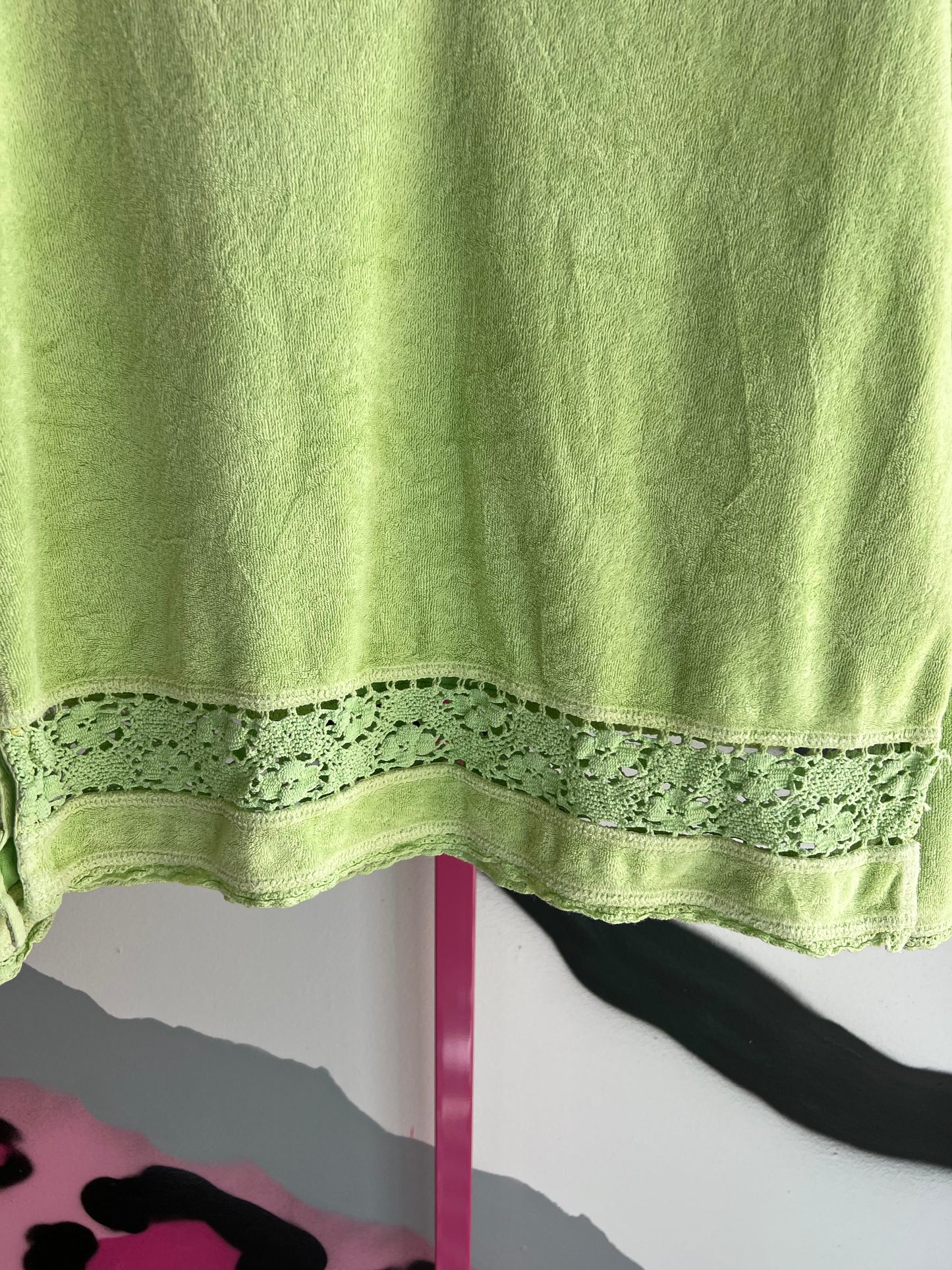 Vintage Y2K Juicy Couture Lime Lace Trim Long Sleeve Top Size S