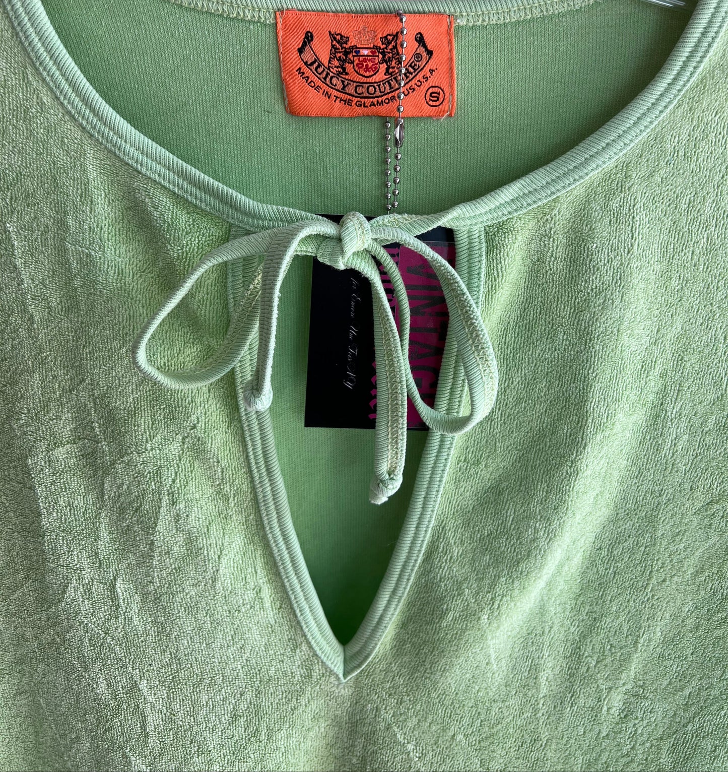 Vintage Y2K Juicy Couture Lime Lace Trim Long Sleeve Top Size S