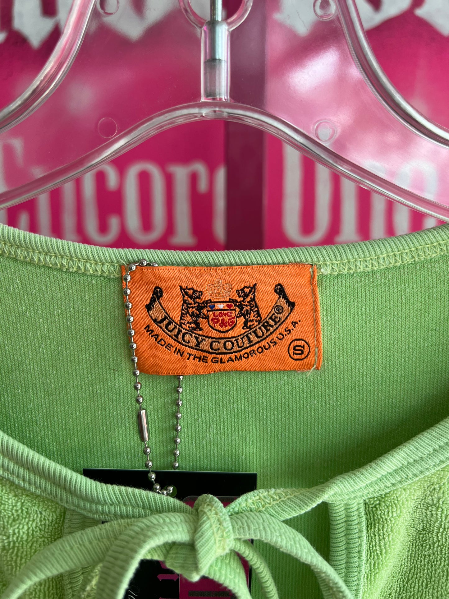 Vintage Y2K Juicy Couture Lime Lace Trim Long Sleeve Top Size S