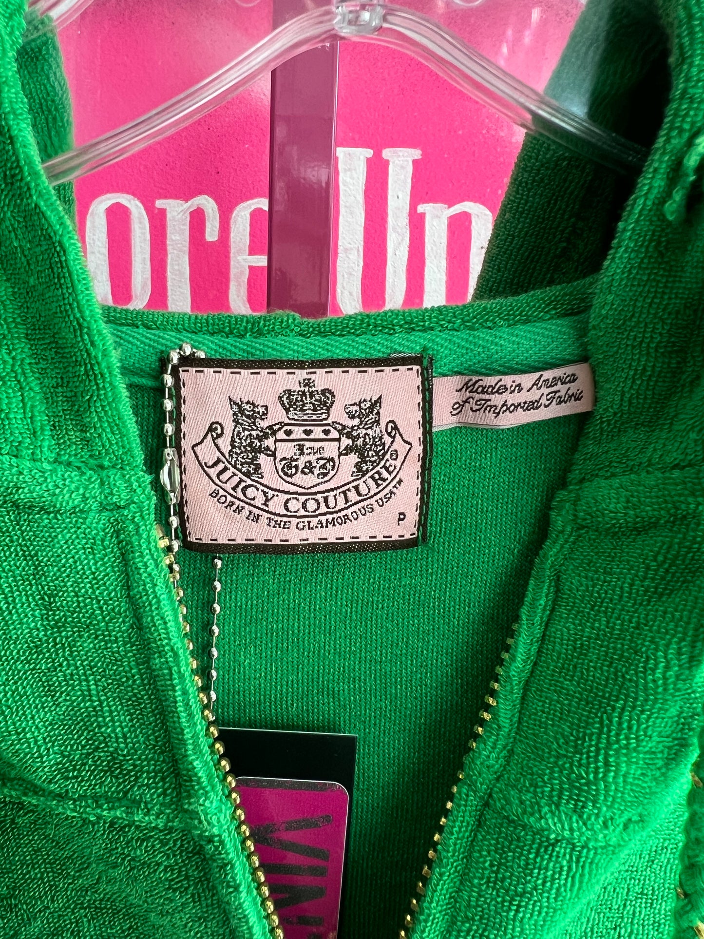 Vintage Y2K Juicy Couture Green Velour Hooded Tunic Dress Size Petite