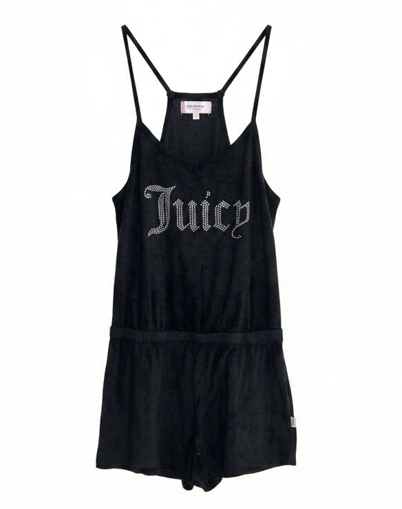 Vintage Y2K Juicy Couture Black Lounge Romper Size XL
