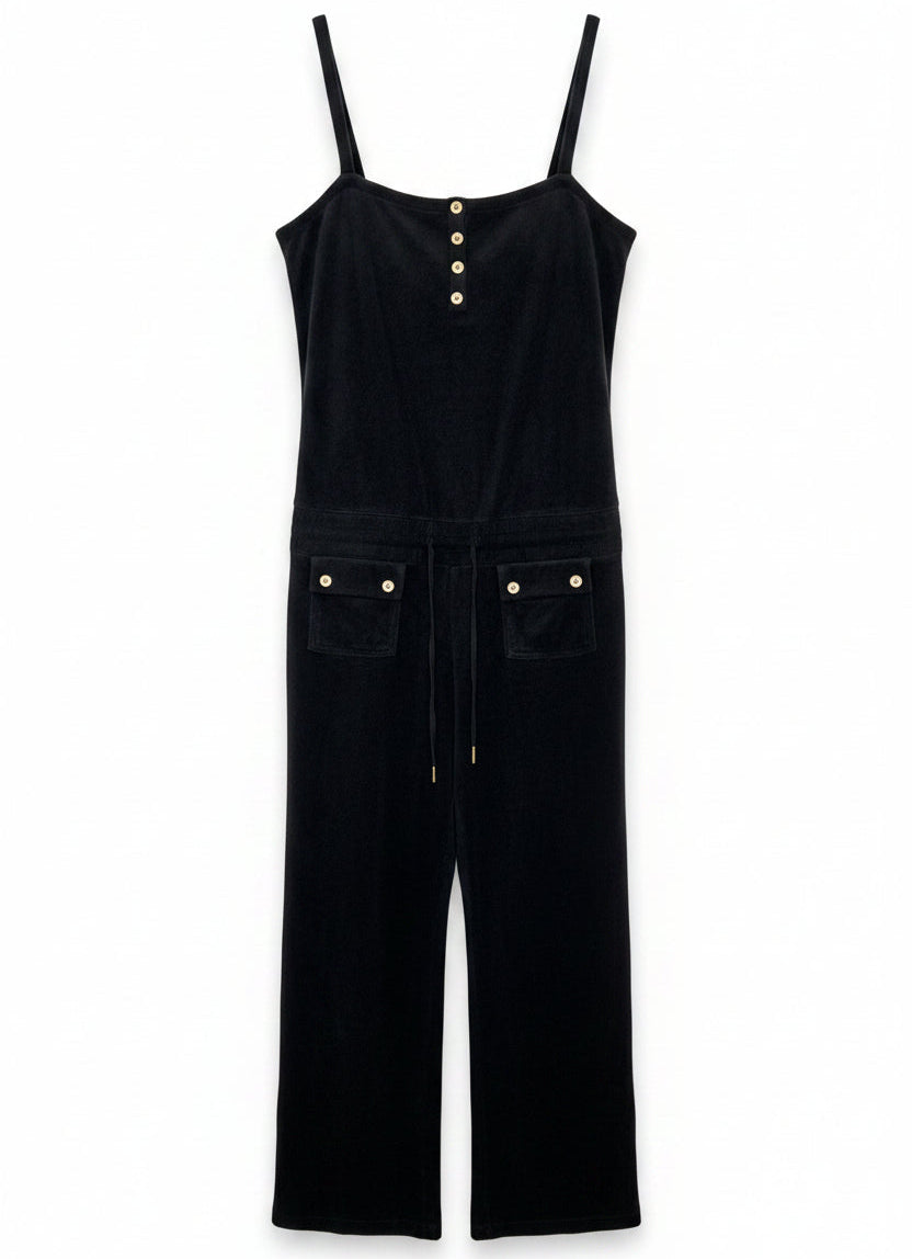 Vintage Y2K Juicy Couture Black Velour Romper Jumpsuit Size L