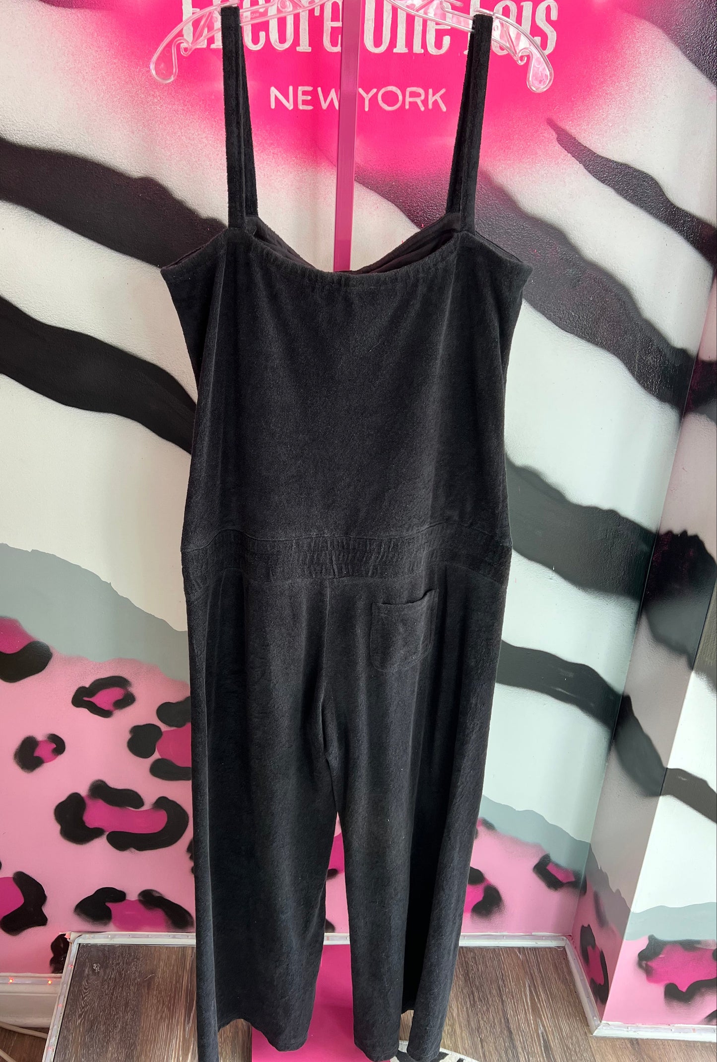 Vintage Y2K Juicy Couture Black Velour Romper Jumpsuit Size L