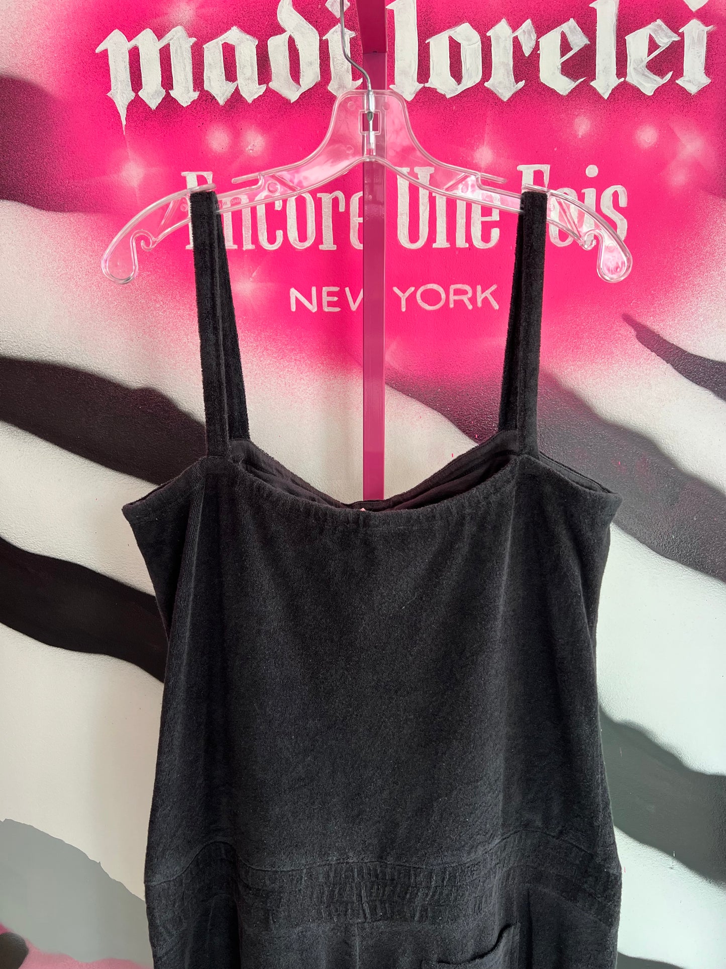 Vintage Y2K Juicy Couture Black Velour Romper Jumpsuit Size L