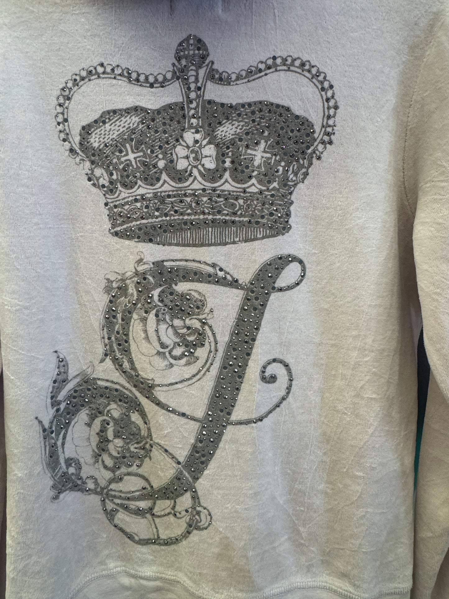 Vintage Juicy Couture Y2K Velour Zip Hoodie Gray Crown Logo Size L (SKU002)