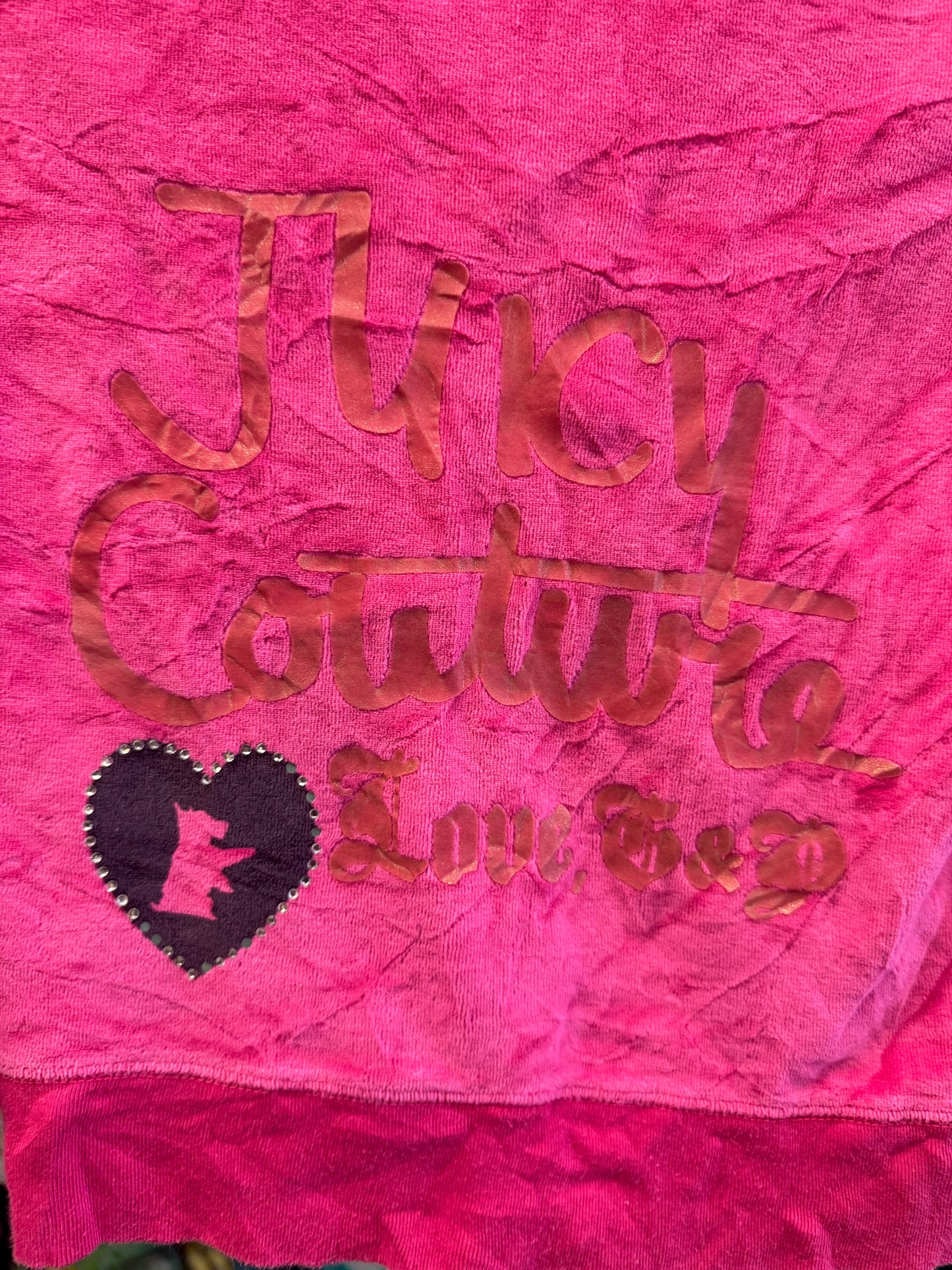 Vintage Juicy Couture Y2K Velour Zip Hoodie Pink Heart Logo Size S (SKU011)