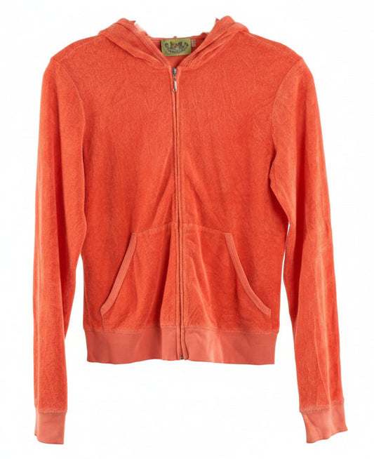Vintage Y2K Juicy Couture Terry Cloth Zip Hoodie Orange Coral Size Large