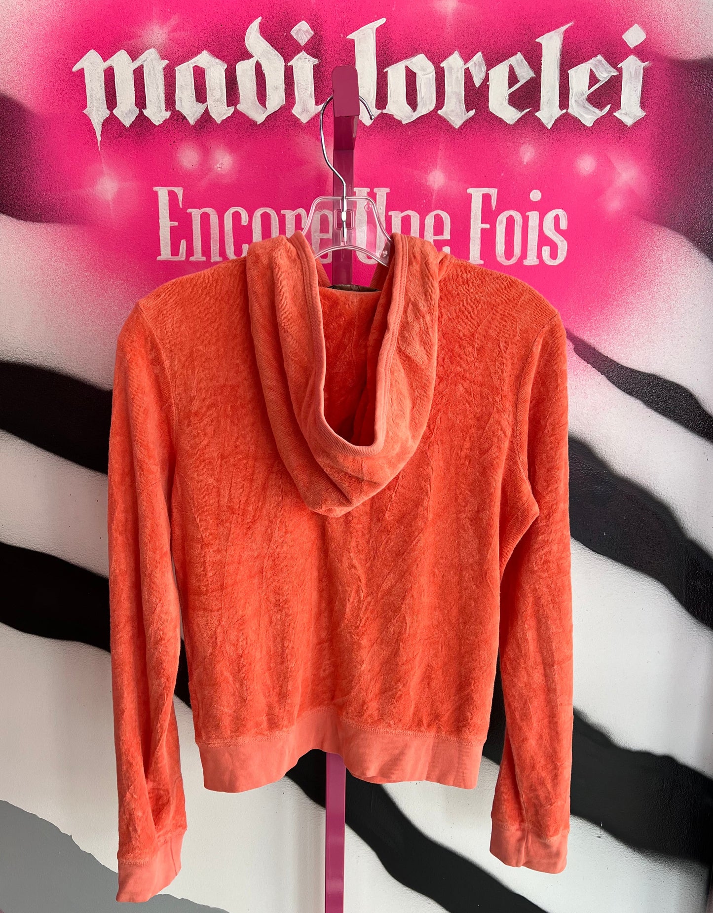 Vintage Y2K Juicy Couture Terry Cloth Zip Hoodie Orange Coral Size Large
