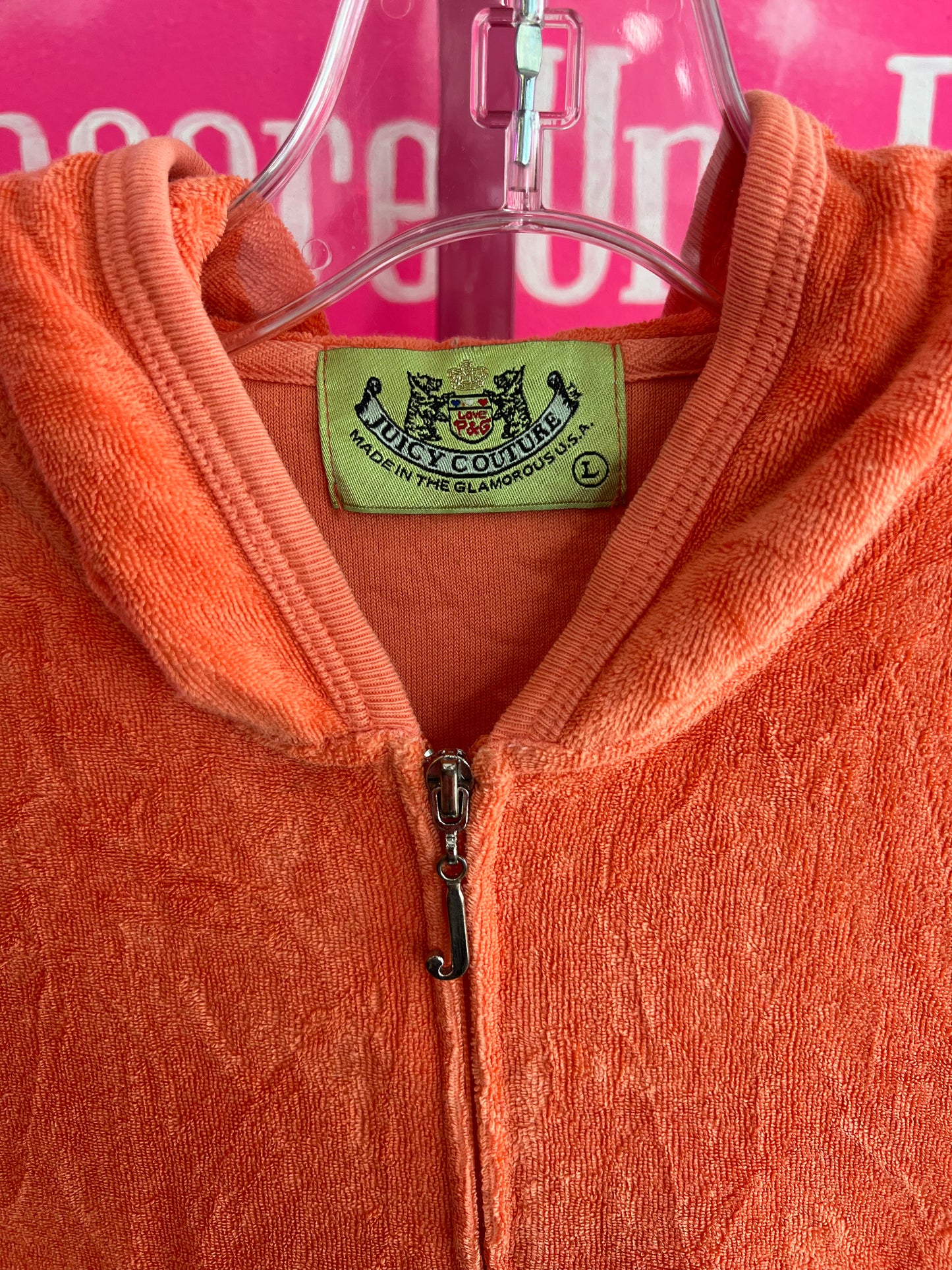 Vintage Y2K Juicy Couture Terry Cloth Zip Hoodie Orange Coral Size Large