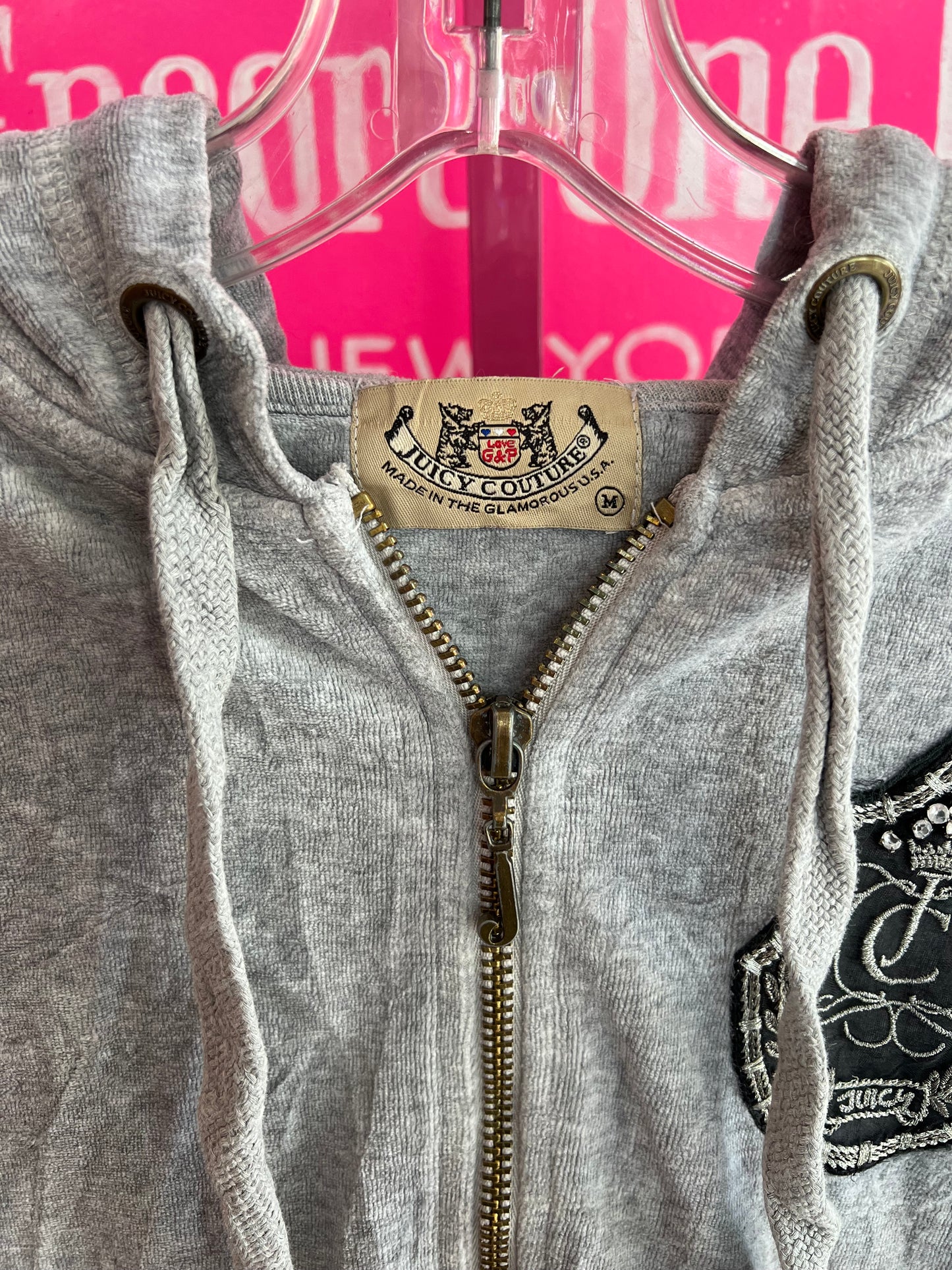 Vintage Y2K Juicy Couture Crest Zip Hoodie Gray Size M