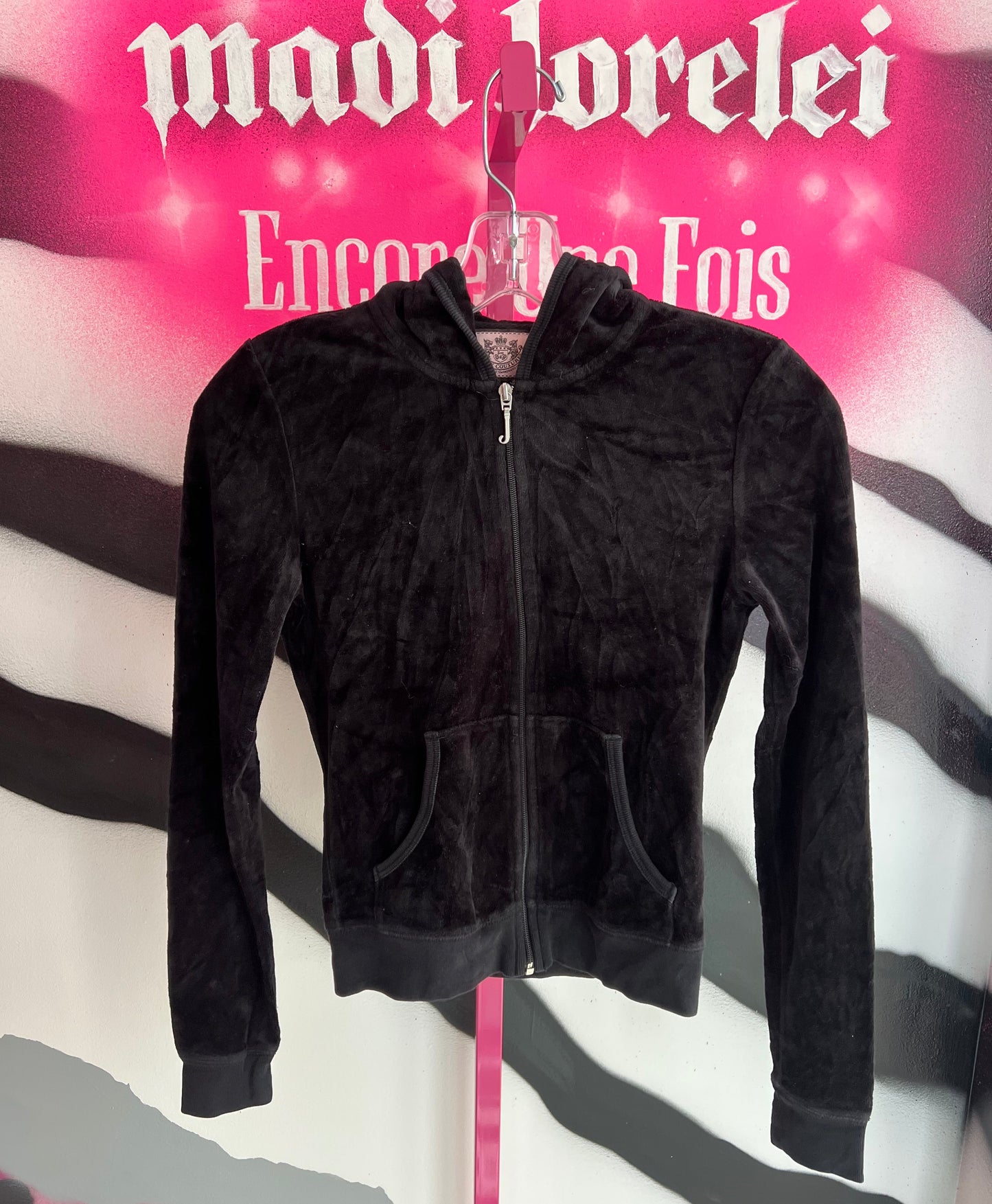 Vintage Y2K Juicy Couture Gothic Glam Zip Hoodie Black Size S