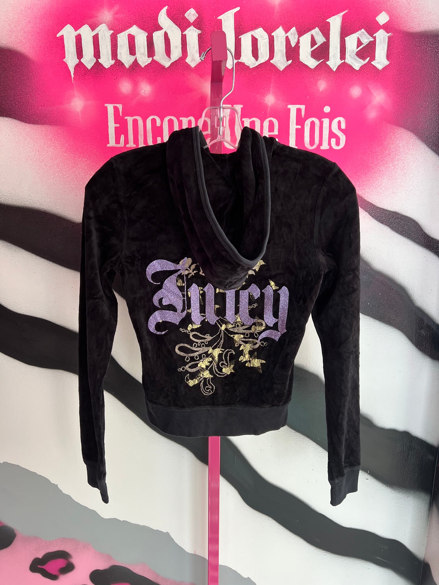 Vintage Y2K Juicy Couture Gothic Glam Zip Hoodie Black Size S