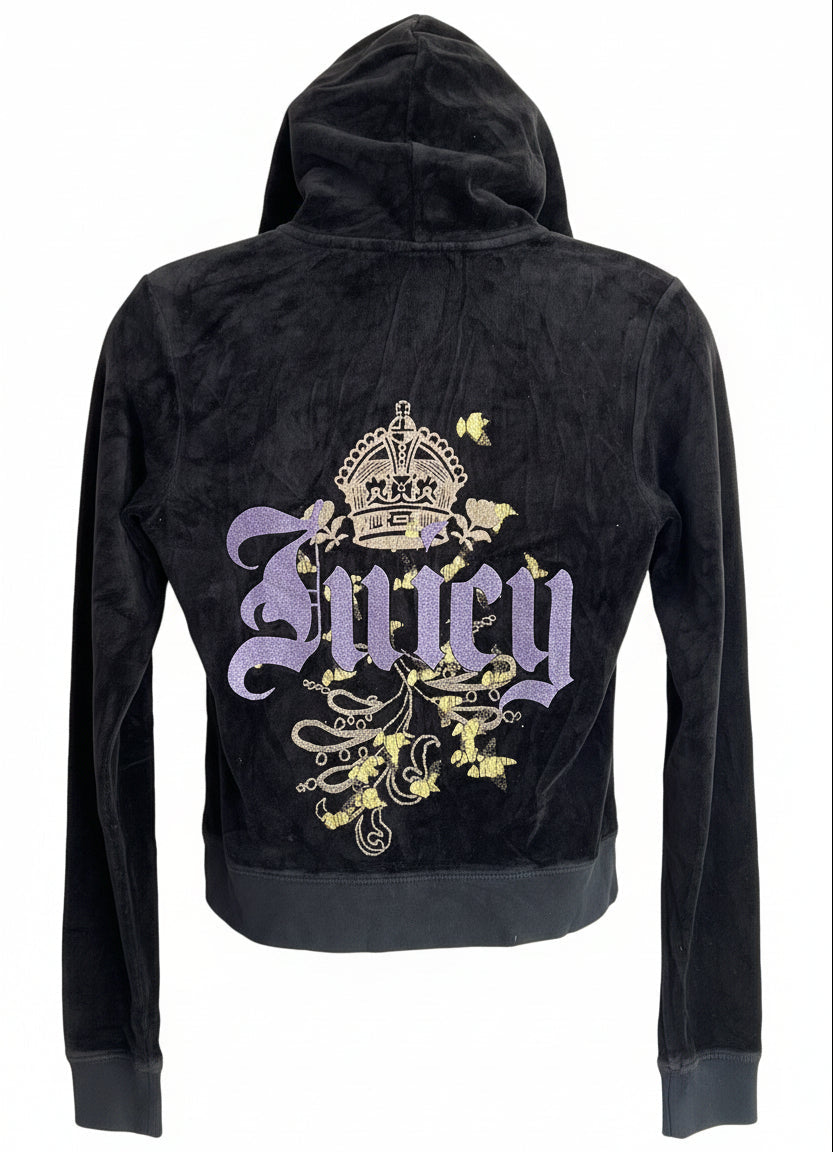 Vintage Y2K Juicy Couture Gothic Glam Zip Hoodie Black Size S