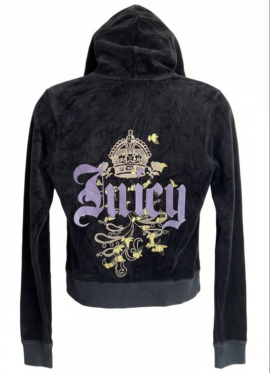Vintage Y2K Juicy Couture Gothic Glam Zip Hoodie Black Size S