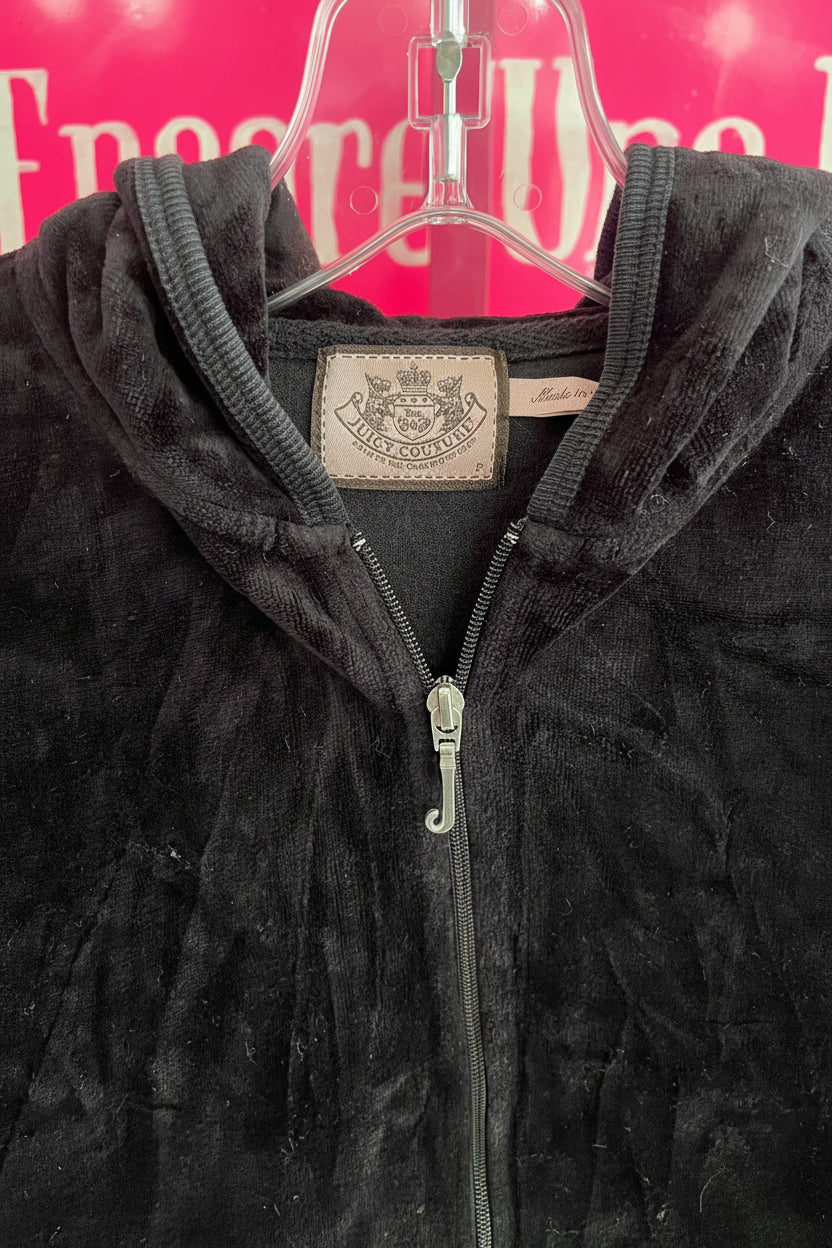 Vintage Y2K Juicy Couture Gothic Glam Zip Hoodie Black Size S