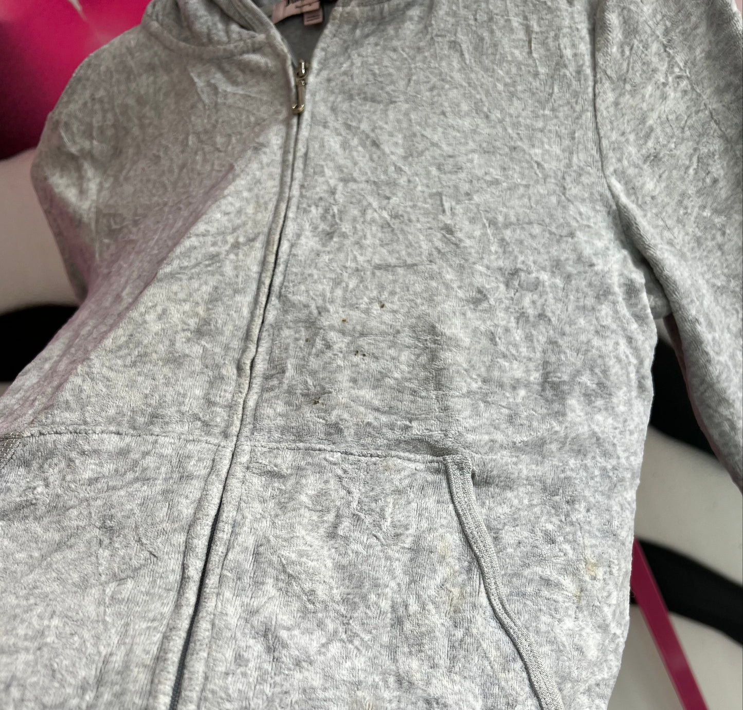 Vintage Y2K Juicy Couture Rhinestone Crown Zip Hoodie Gray Size L