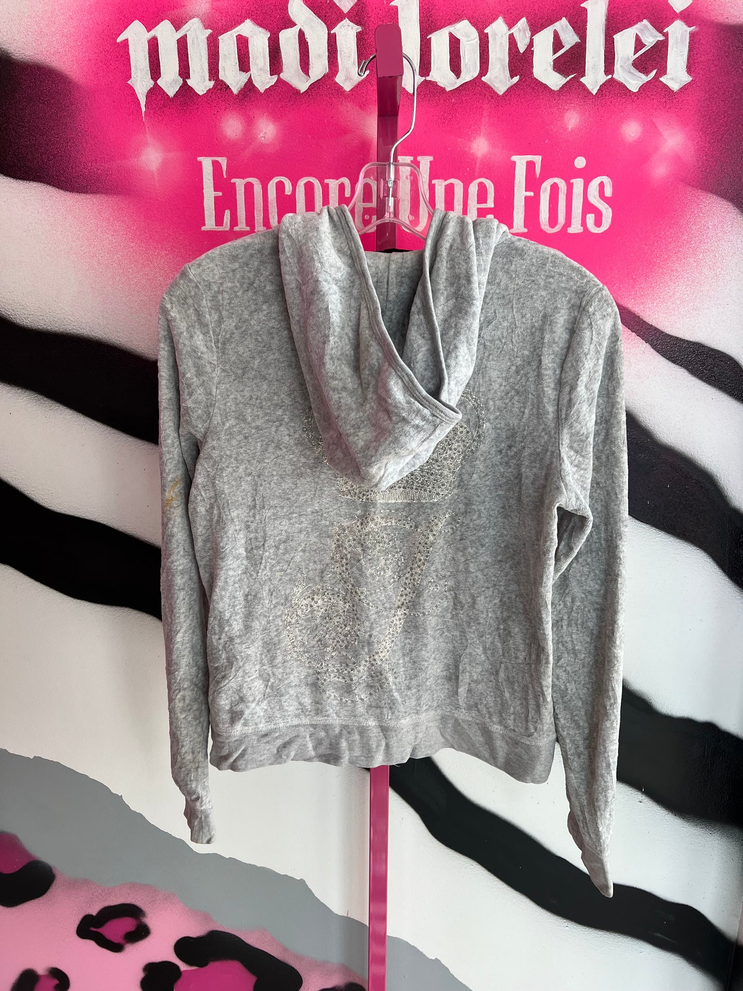 Vintage Y2K Juicy Couture Rhinestone Crown Zip Hoodie Gray Size L