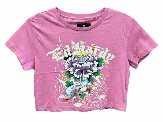 Ed Hardy Floral Graphic Baby Tee Pink Size M