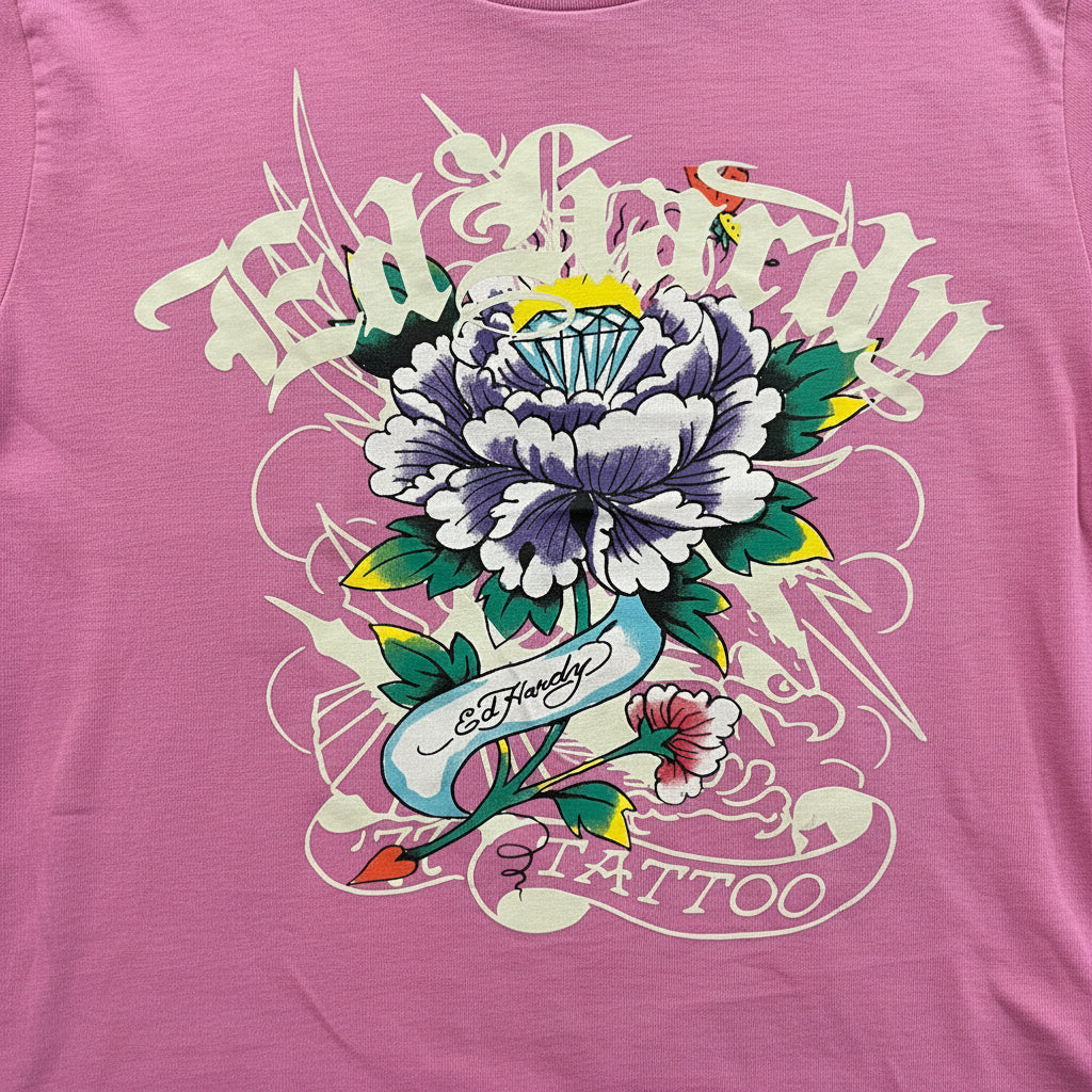 Ed Hardy Floral Graphic Baby Tee Pink Size M