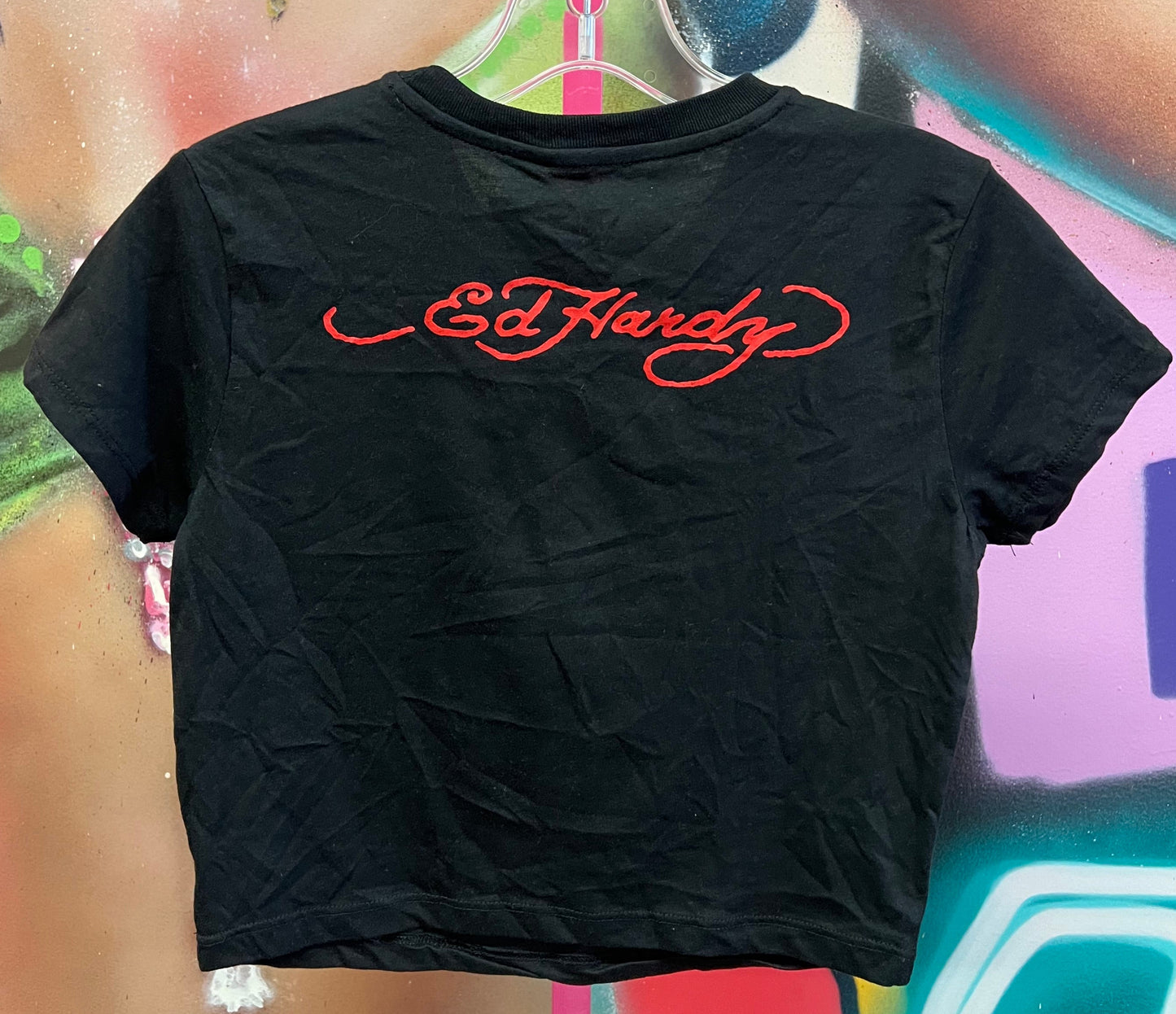Ed Hardy Skull Graphic Cropped Tee Black Size M