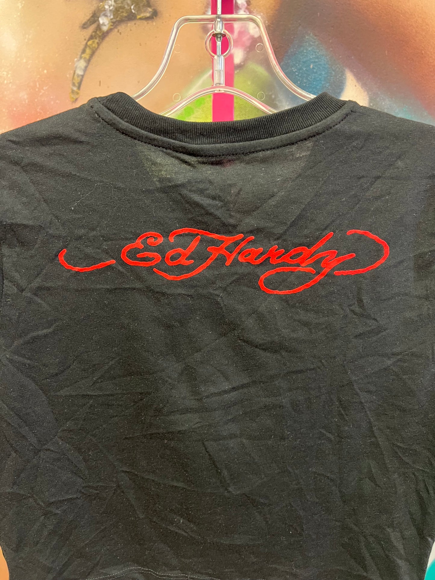 Ed Hardy Skull Graphic Cropped Tee Black Size M