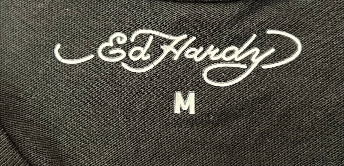 Ed Hardy Skull Graphic Cropped Tee Black Size M