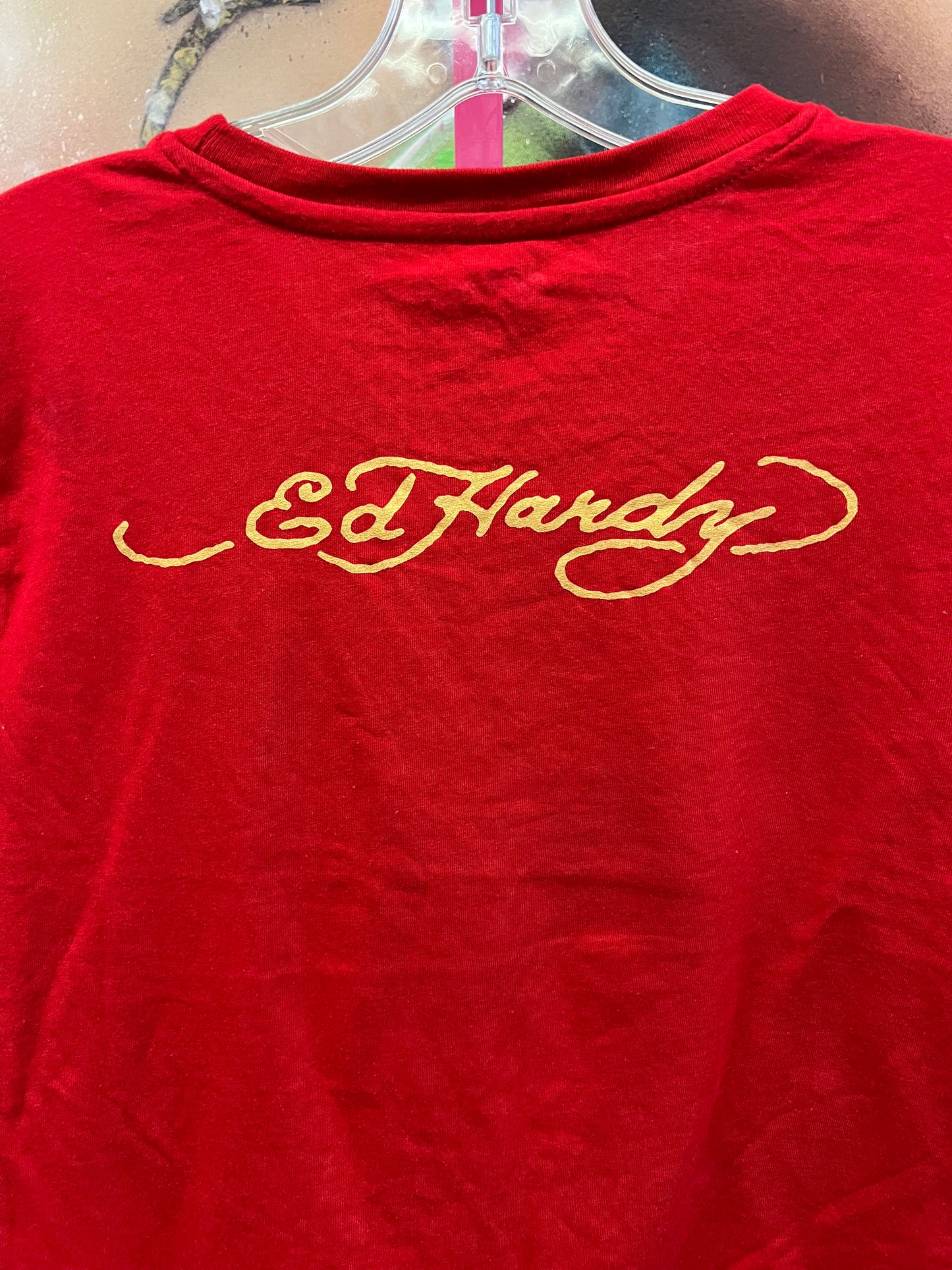 Y2K Style Ed Hardy Cropped Graphic Tee Red Size XL