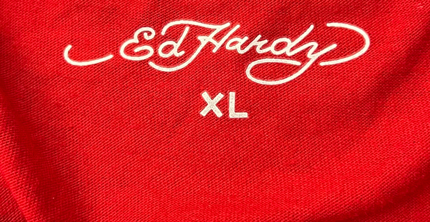 Y2K Style Ed Hardy Cropped Graphic Tee Red Size XL