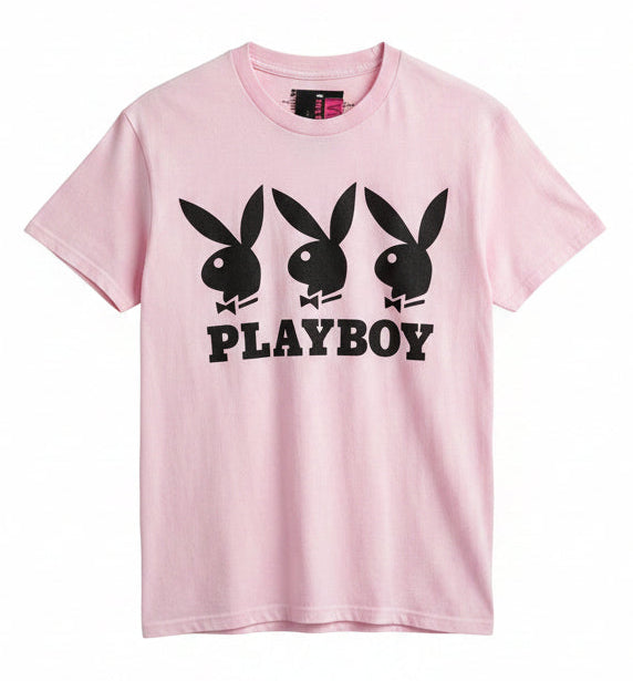 Y2K Style Playboy Rhinestone Baby Tee Pink Size S
