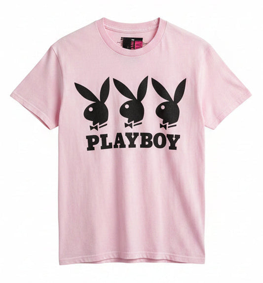 Y2K Style Playboy Rhinestone Baby Tee Pink Size S