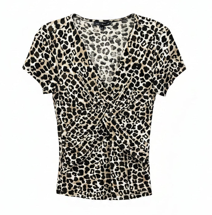 Vintage Y2K Leopard Print Twist Front Top Size S