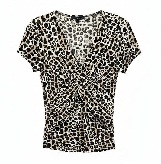 Vintage Y2K Leopard Print Twist Front Top Size S