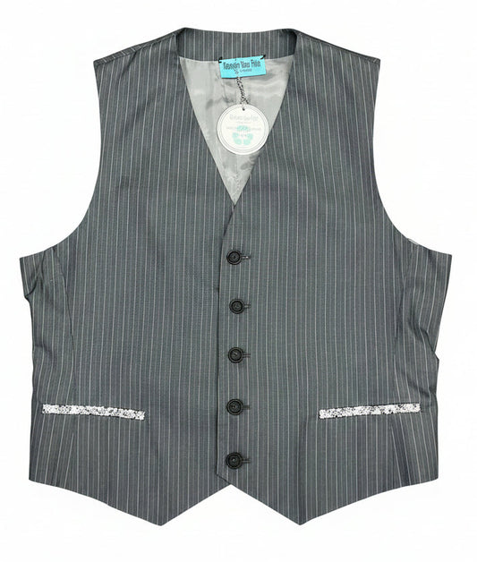 Upcycled Rhinestone Bling Wing Pinstripe Vest Women’s XL