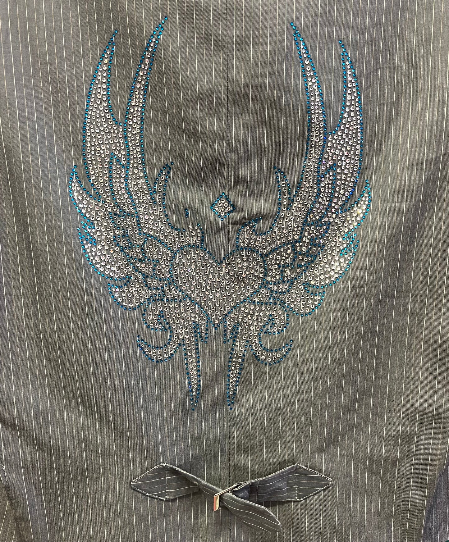 Upcycled Rhinestone Bling Wing Pinstripe Vest Women’s XL