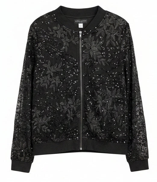 Simply Styled Black Sequin Floral Bomber Jacket Women’s M