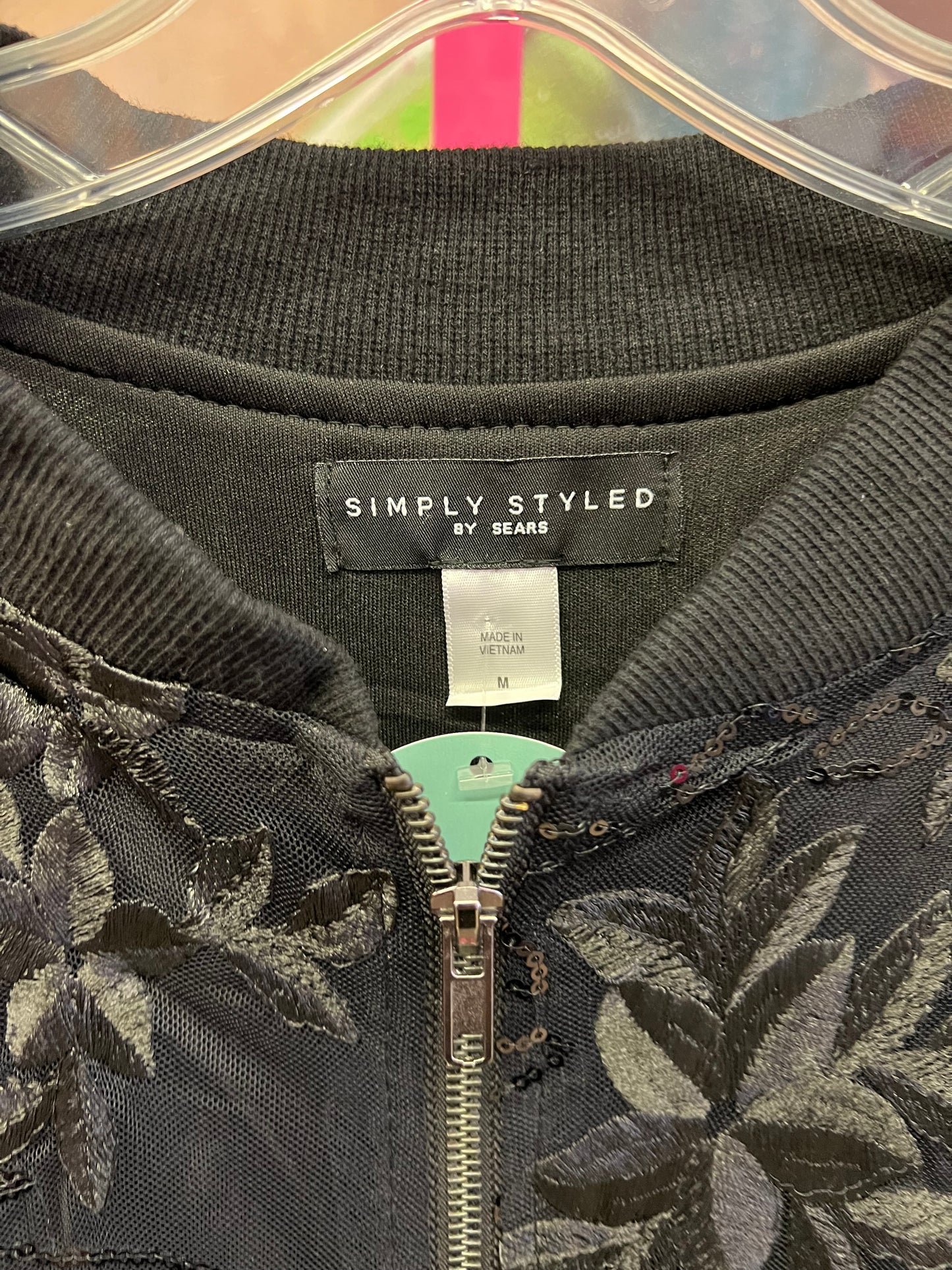 Simply Styled Black Sequin Floral Bomber Jacket Women’s M