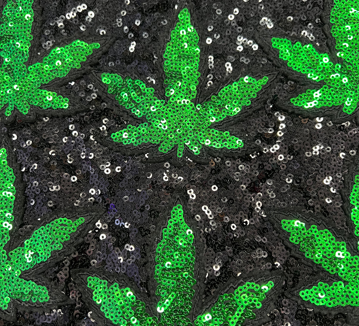 NWT Black Sequin Festival Set with Green Leaf Detail 2 Piece Coachella Rave Outfit