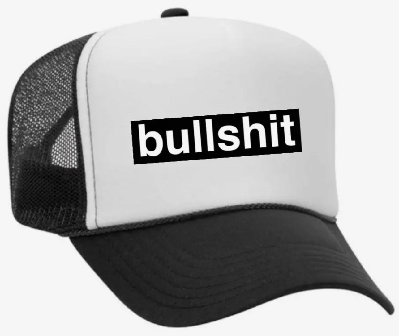 Y2K McBling Bullshit Trucker Hat – Black White Snapback Cap