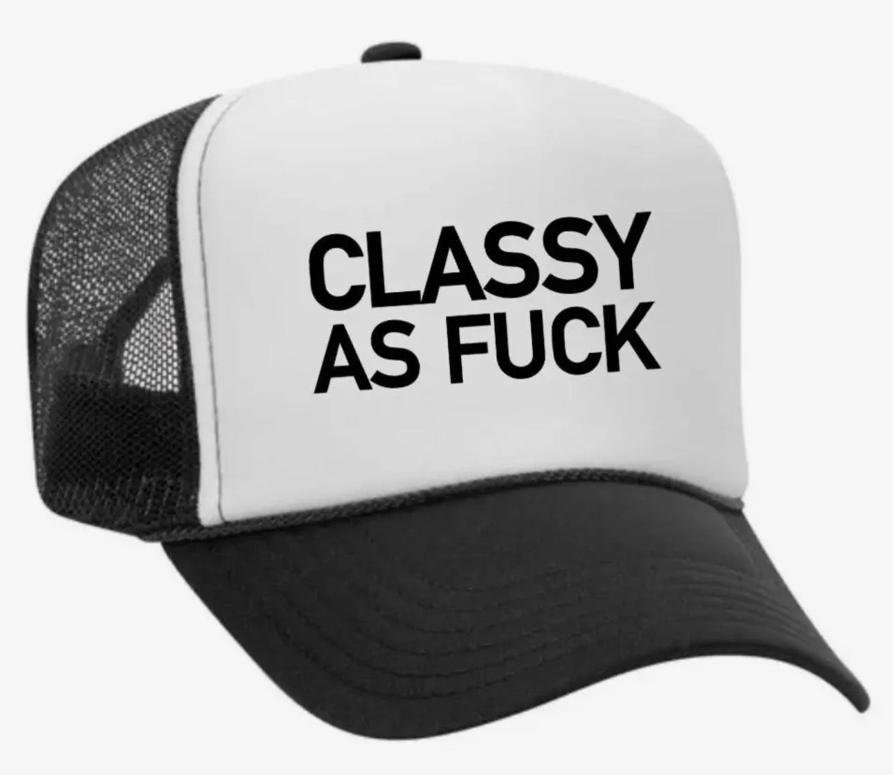 Y2K McBling “Classy As Fuck” Trucker Hat – Black White Snapback