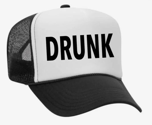 Y2K McBling DRUNK Trucker Hat – Black White Snapback