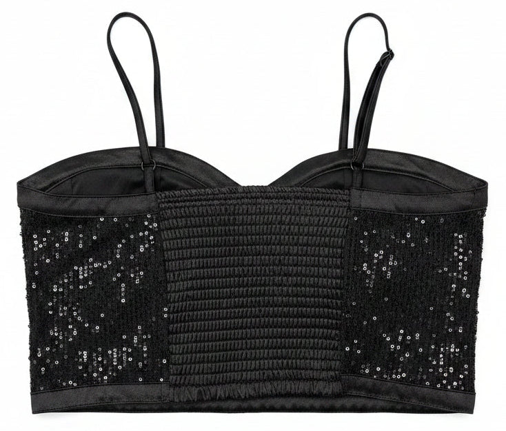 Madden NYC Black Sequin Bustier Crop Top XL Y2K Party Clubwear