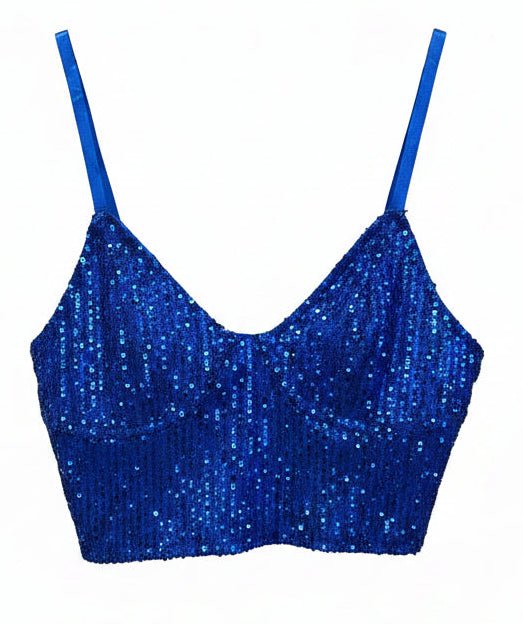 Vintage Y2K Royal Blue Sequin Bustier Crop Top Small Party Clubwear