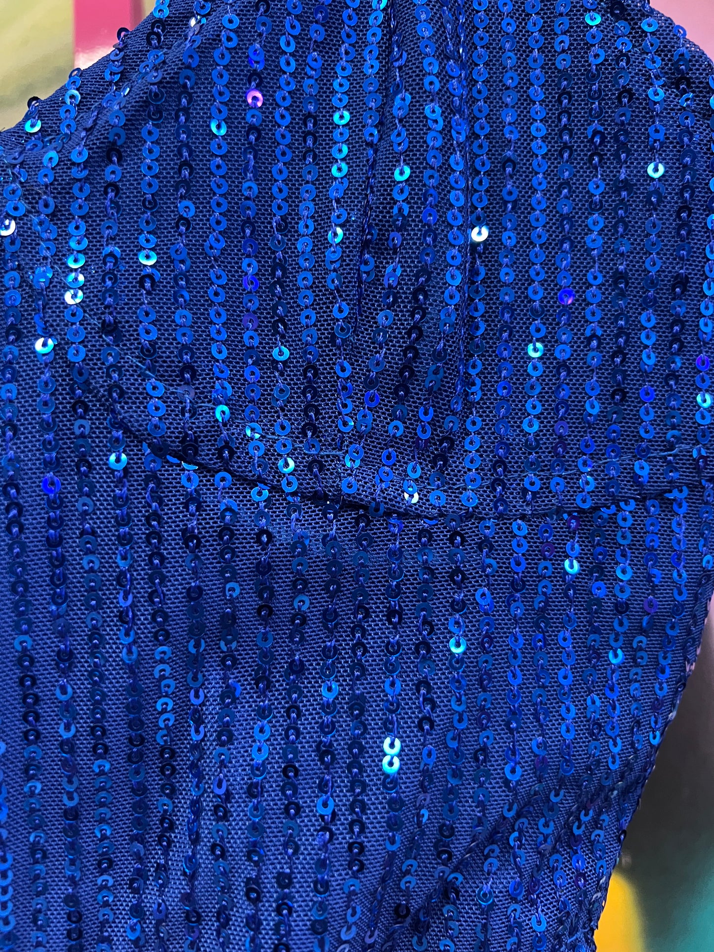 Vintage Y2K Royal Blue Sequin Bustier Crop Top Small Party Clubwear